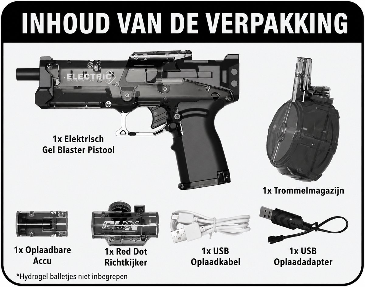 WVspecials Elektrisch Waterpistool – Buitenspeelgoed – Super Soaker – Waterspeelgoed – Met Flits Bij Ieder Schot - Automatisch Waterpistool – Watergeweer – Speelgoed - 3 Jaar - 4 Jaar - 5 Jaar - Glock – Watergun – Waterblaster - Zwart — afbeelding 3