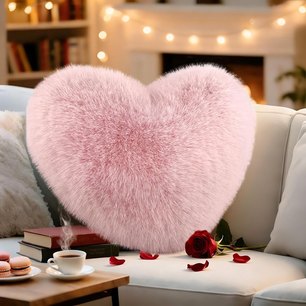 Cuddly Fluffy Heart Kussen voor Woonkamer, Slaapkamer en Bed - Lichtroze 30 x 40 cm, Perfect voor Decoratie en Comfort
