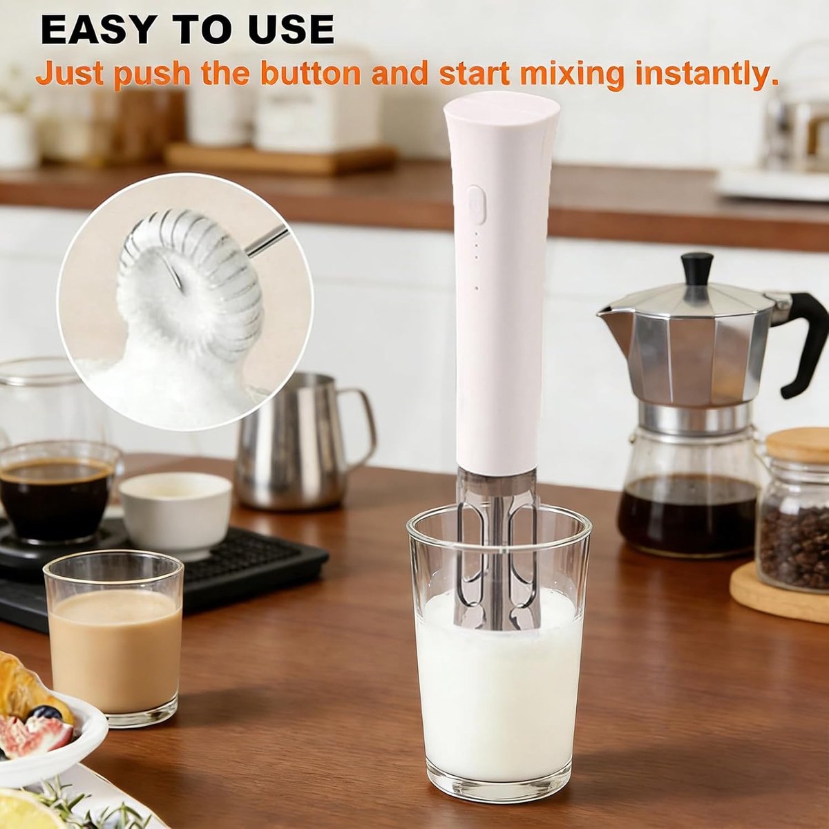 Automatische melkschuimer voor koffie, toerental 5000-7000 omw/min, geen handmatig kloppen nodig, elektrische melkschuimer geschikt voor koffie, latte, cappuccino en matcha — cadeau in Kookcadeaus - foto 2