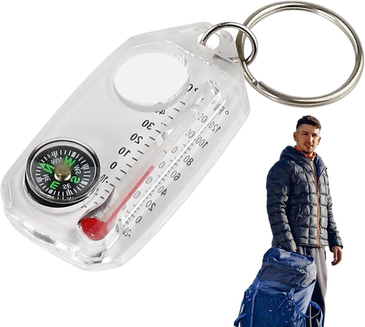 Zak Kompas Thermometer - 3-in-1 Tool - Outdoor Navigatie - Temperatuur Meting - 8 x 4 cm - Zwart