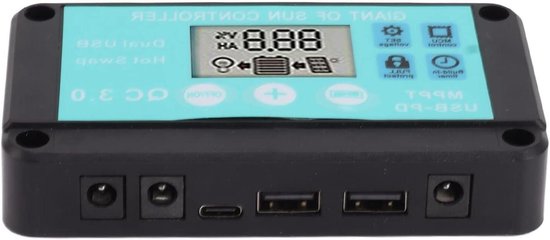 Solar Laadregelaar - MPPT Regelaar - Zonne-energie Opladen - Dual USB Snellaad - 100A - Zwart