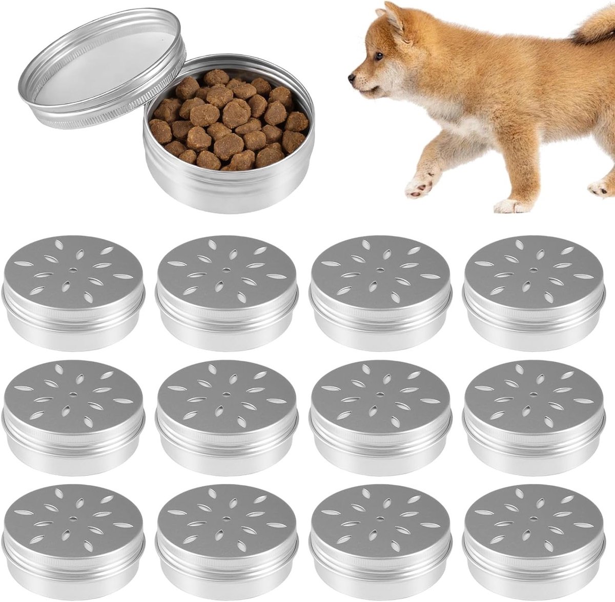 SnelShoppen - 12 Stuks Aluminium Honden Geurdozen met Ventilatie | 2 fl oz Training Dozen voor Honden Geur, Draagbare Snuffeldozen, Ronde Hondentraini