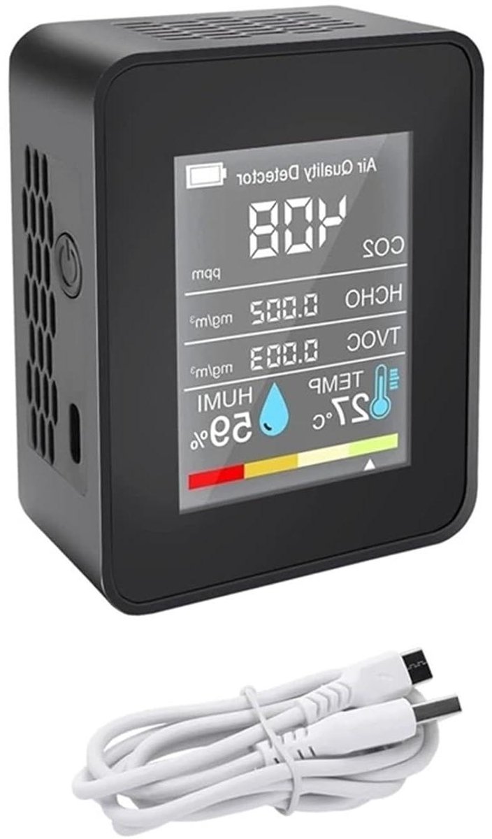 Luchtkwaliteit Monitor - CO2 Meter - Binnenlucht Meten - 5 In 1 Functies - 10x10x10 mm - Wit