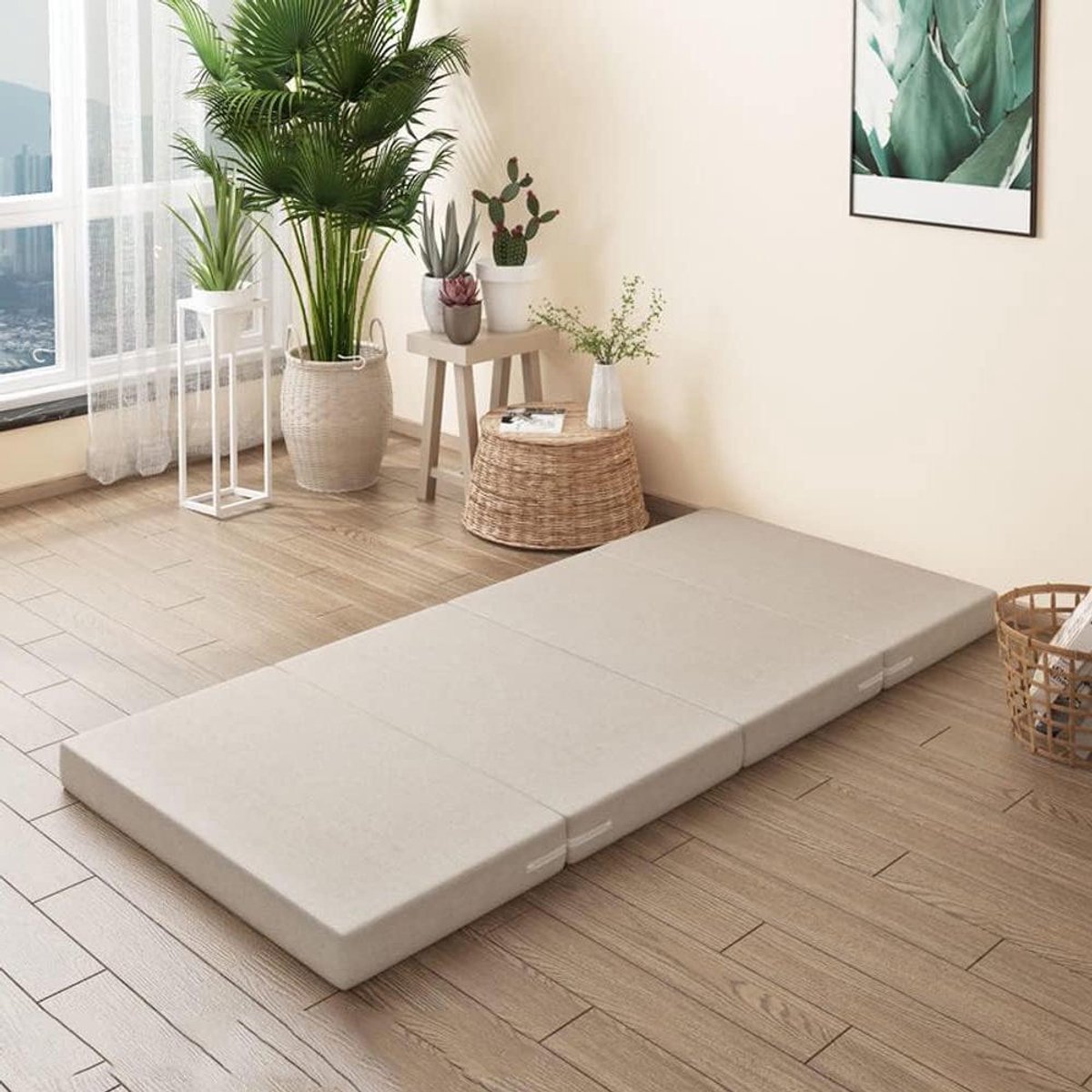 Opvouwbare Gastenmatras - Draagbaar Eenpersoonsbed - Logeerpartijtjes - Schuim met Hoge Dichtheid - 80 x 200 x 10 cm - Beige