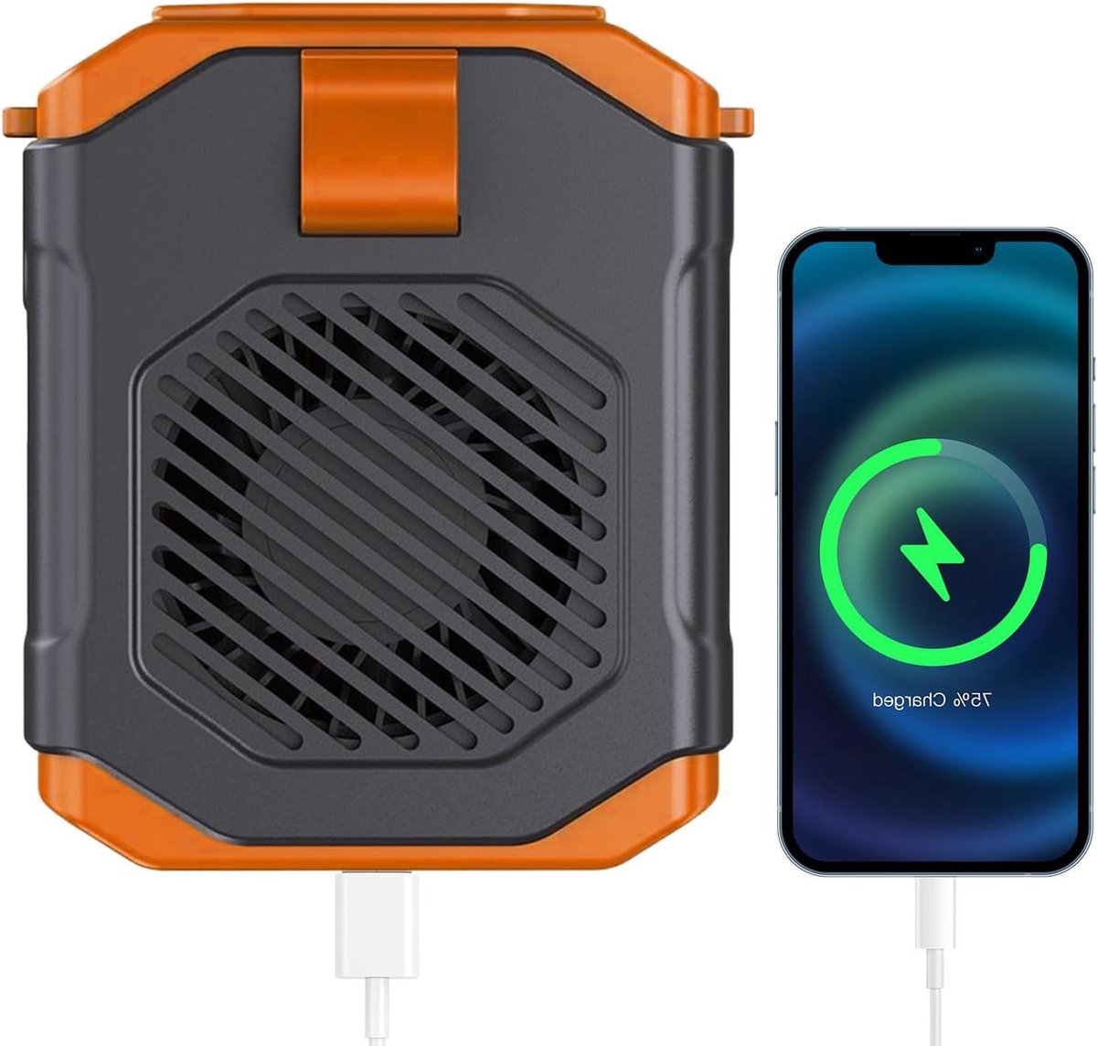 Taille Ventilator - Draagbare Fan - Outdoor Koeling - Met LED Zaklamp - 7 x 11 x 7 cm - Oranje