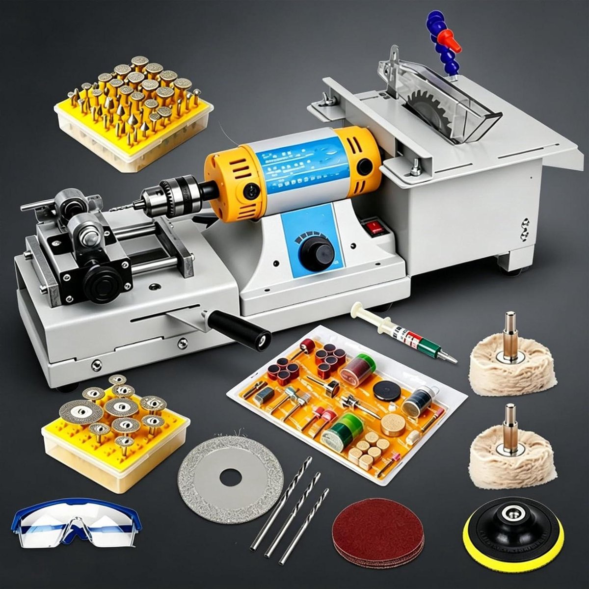 Sieraden Faceting Machine - Lapidaire Zaag Polijstmachine - Edelstenen Bewerken - Alles-in-één Ontwerp - 750W 10000 rpm - Meerkleurig