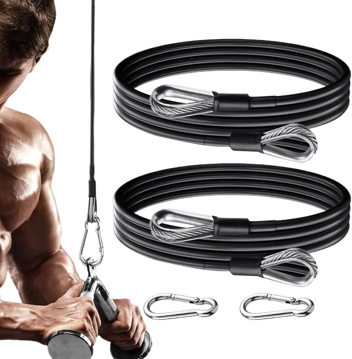 Fitness Kabel Verlenging - Trainingskabels Machine - Kracht Training - Slijtvaste Constructie - 2 Stuks - Zwart