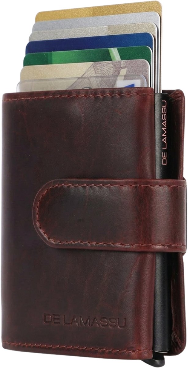 DE LAMASSU® (Roman) RFID Portemonnee met Pop-Up Kaarthouder – Echt Leer & Aluminium – Compact & Veilig – Unisex – Luxe Geschenkverpakking