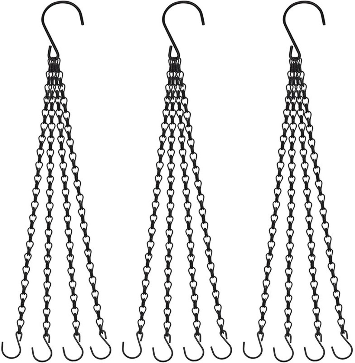 Hangende plantenketting - 58 cm zwarte 3-punts plantenketting met haken - Voor hangende bloempotten en manden - Perfect voor binnen- en buitendecoratie (3 stuks)