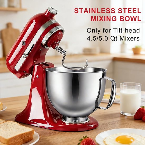 Mixkom met Handvat - Beslagkom Keukenmixer - Bakken en Mixen - Roestvrij Staal 304 - 5 Quart - Zilver — afbeelding 5