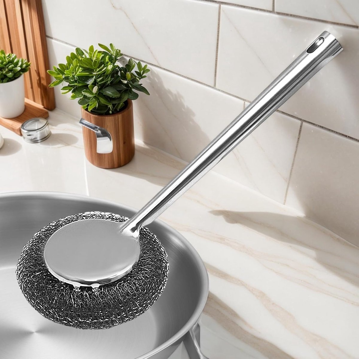 Roestvrijstalen Reiniger - Schrobpad Set - Keuken Schoonmaken - Ergonomische Handgreep - 31 x 10 cm - Zilver