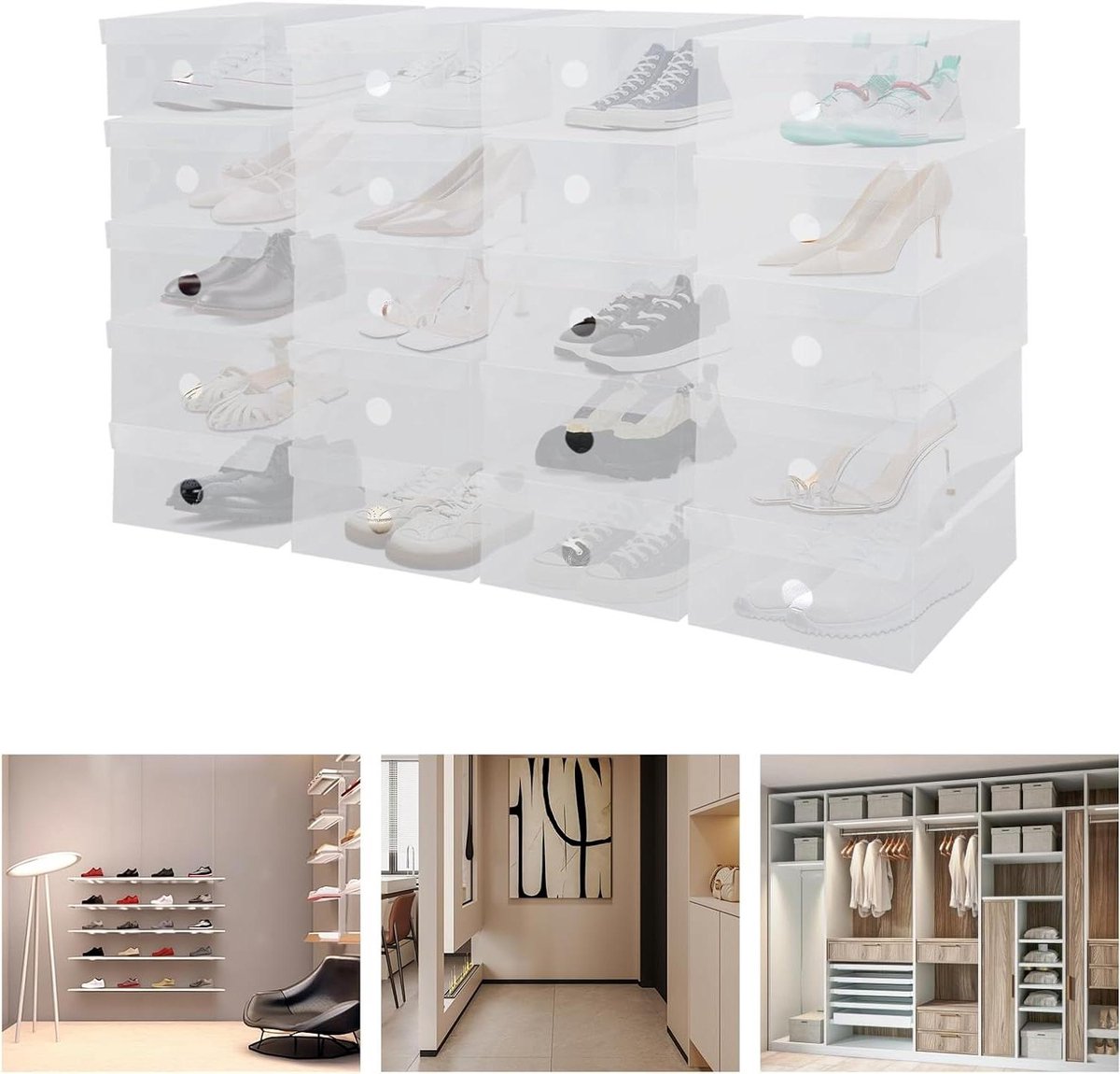 Schoenendozen - Opbergdozen - Schoenen Opbergen - Transparant en Stapelbaar - 20 stuks - Wit