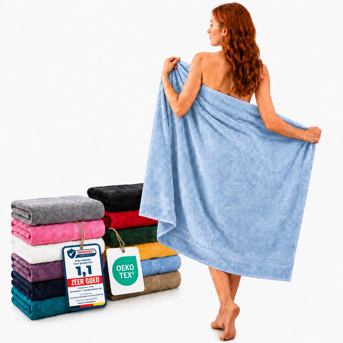 Komfortec Set van 2 Handdoeken 80x200 cm - 100% Katoen - XXL Saunahanddoeken - Badlaken - Strandlaken - Badhanddoek- Douchelaken - Zacht - Hoge Absorptie - Sneldrogend - Lichtblauw