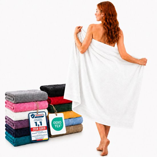 Komfortec Set van 2 Handdoeken 80x200 cm - 100% Katoen - XXL Saunahanddoeken - Badlaken - Strandlaken - Badhanddoek- Douchelaken - Zacht - Hoge Absorptie - Sneldrogend - Wit.