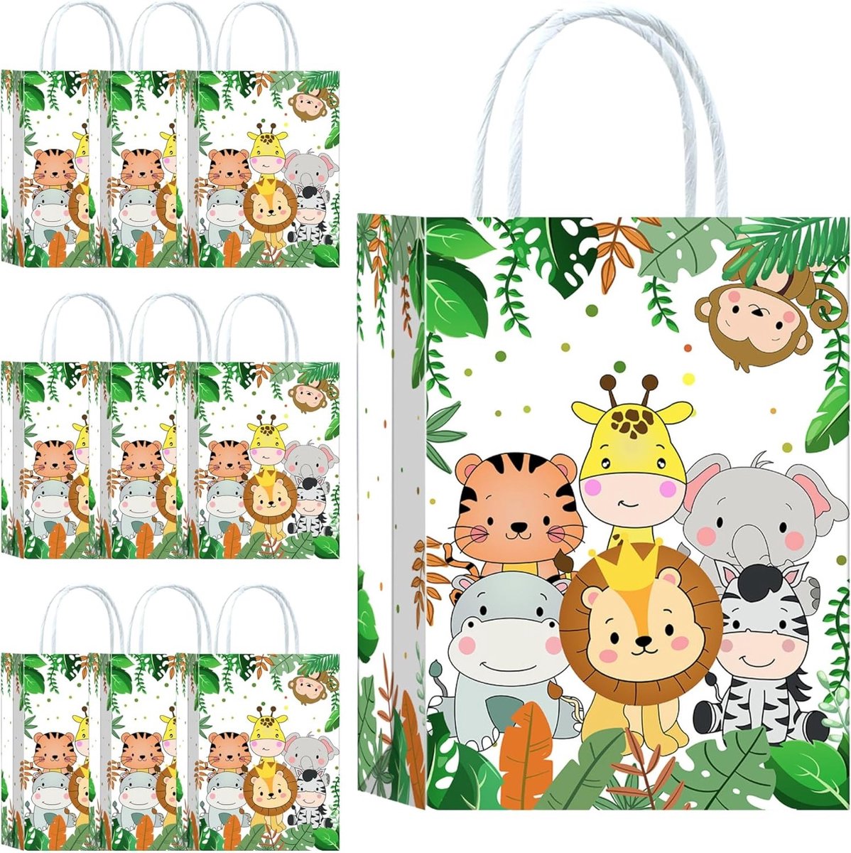 Jungle Safari Feesttassen Set van 10 Papieren Tassen met Handvat voor Verjaardagsfeestjes en Dieren Thema's