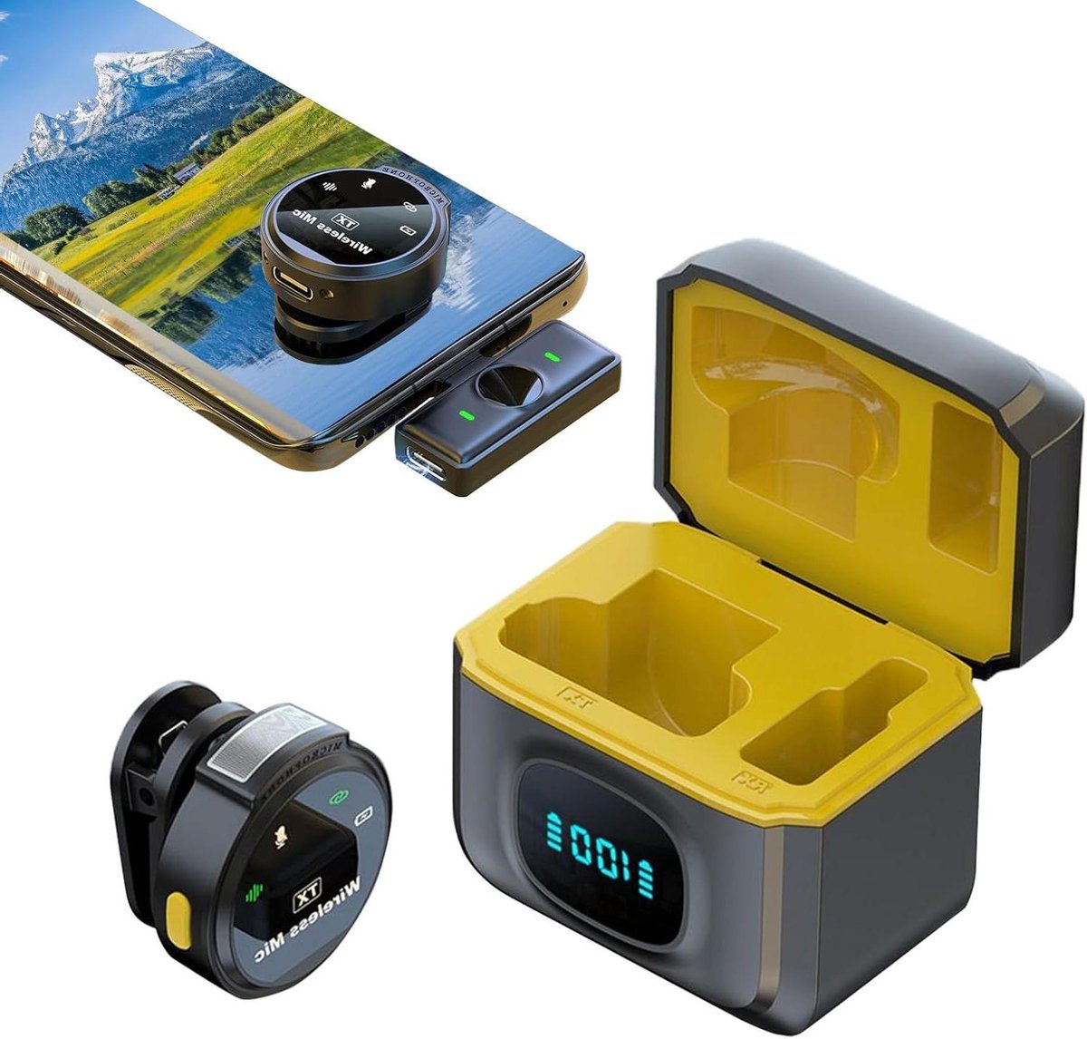 Draadloos Microfoon - Mini Lavalier - Video Opname - 12 Uur Accu - Compact Formaat - Zwart