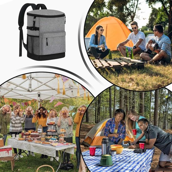 Koelere rugzak - Geïsoleerde tas - Picknick en reizen - Waterdicht en robuust - 17 liter capaciteit - Grijs — afbeelding 3