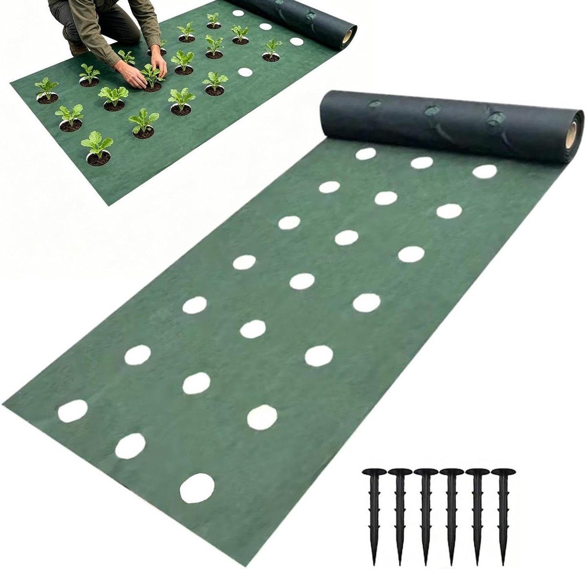 Landschap Stof - Bodembedekker Mulch - Onkruid Vrij Houden - Voorgeperforeerde Gaten - 6 x 1 Meter - Zwart