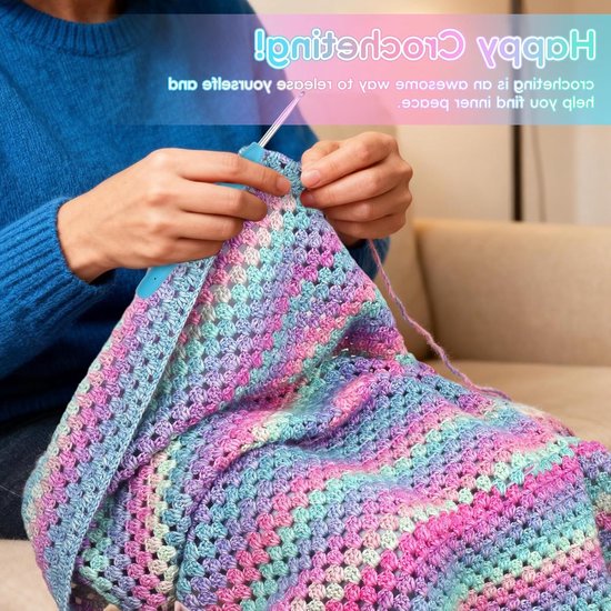 Crochet Deken Set voor Beginners - Haakproject met Kleurrijke Patronen en Accessoires — afbeelding 4