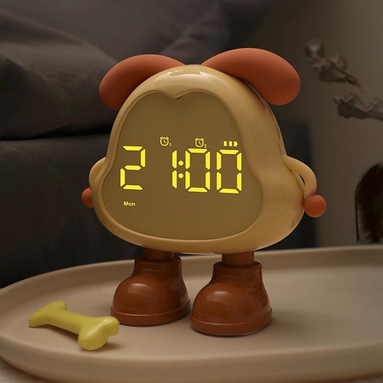 Digitale Kinderwekker - Hondenwekker Slaaptrainer - Kinderen Leren Klokkijken - Met Nachtlampfunctie - 125 cm - Geel — afbeelding 3