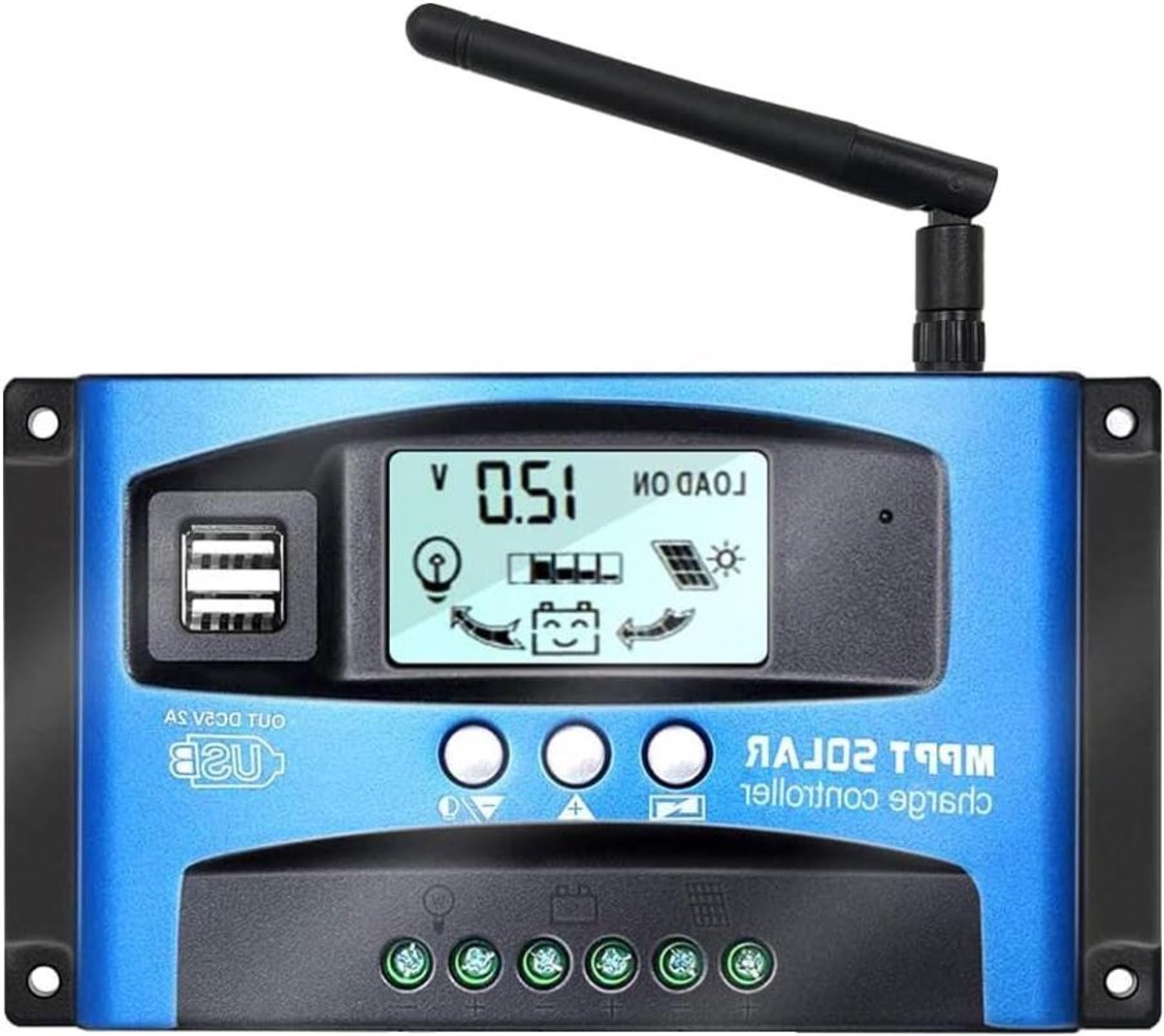 Zonne-laadregelaar - MPPT-regelaar Solar controller - Energiebeheer - Innovatief MPPT-design - 100 A - Blauw