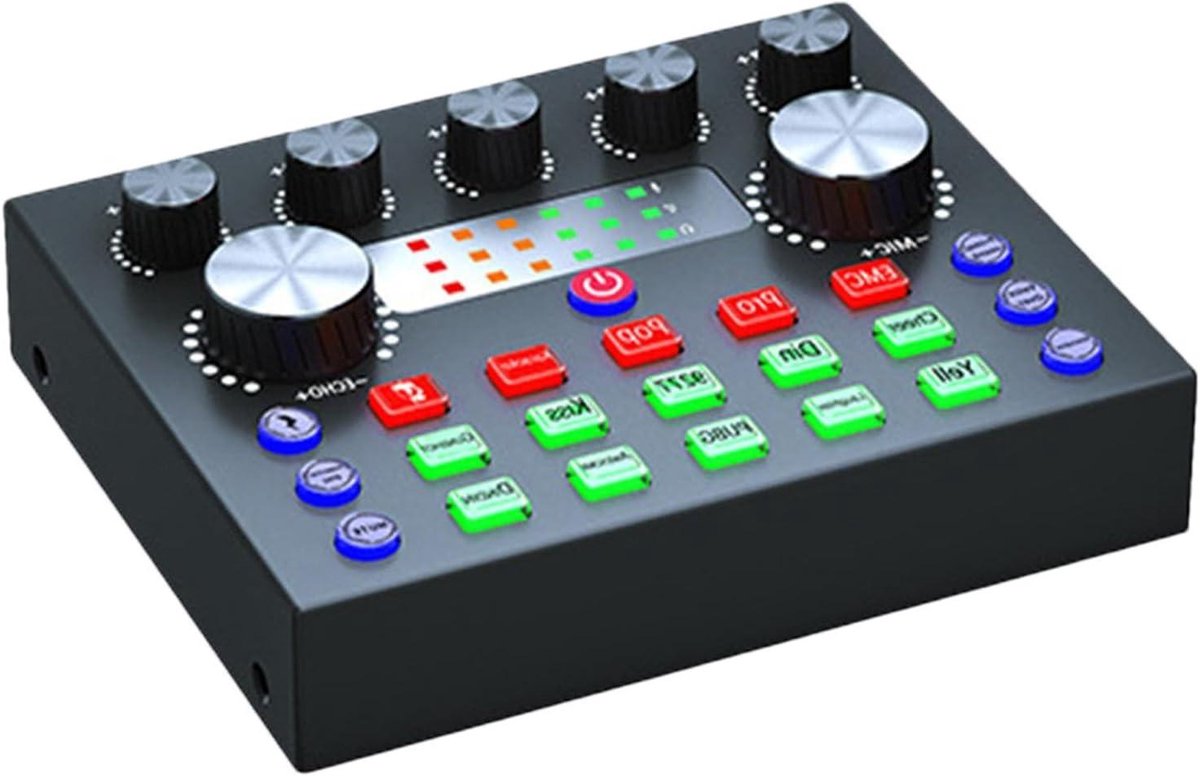 Geluidskaart Mixer - Audio Interface - Live Streaming - Kleurrijk Lichtontwerp - 18 x 13 x 5 cm - Zwart