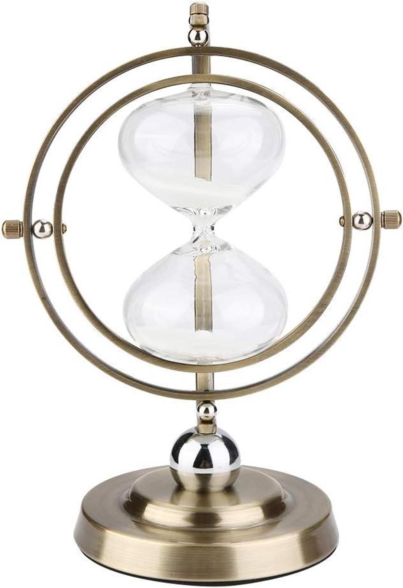 Metalen Zandloper - Tijdklok Decoratie - Tijdmeting Keuken - Vintage Pilaar Design - 26x19cm - Koper