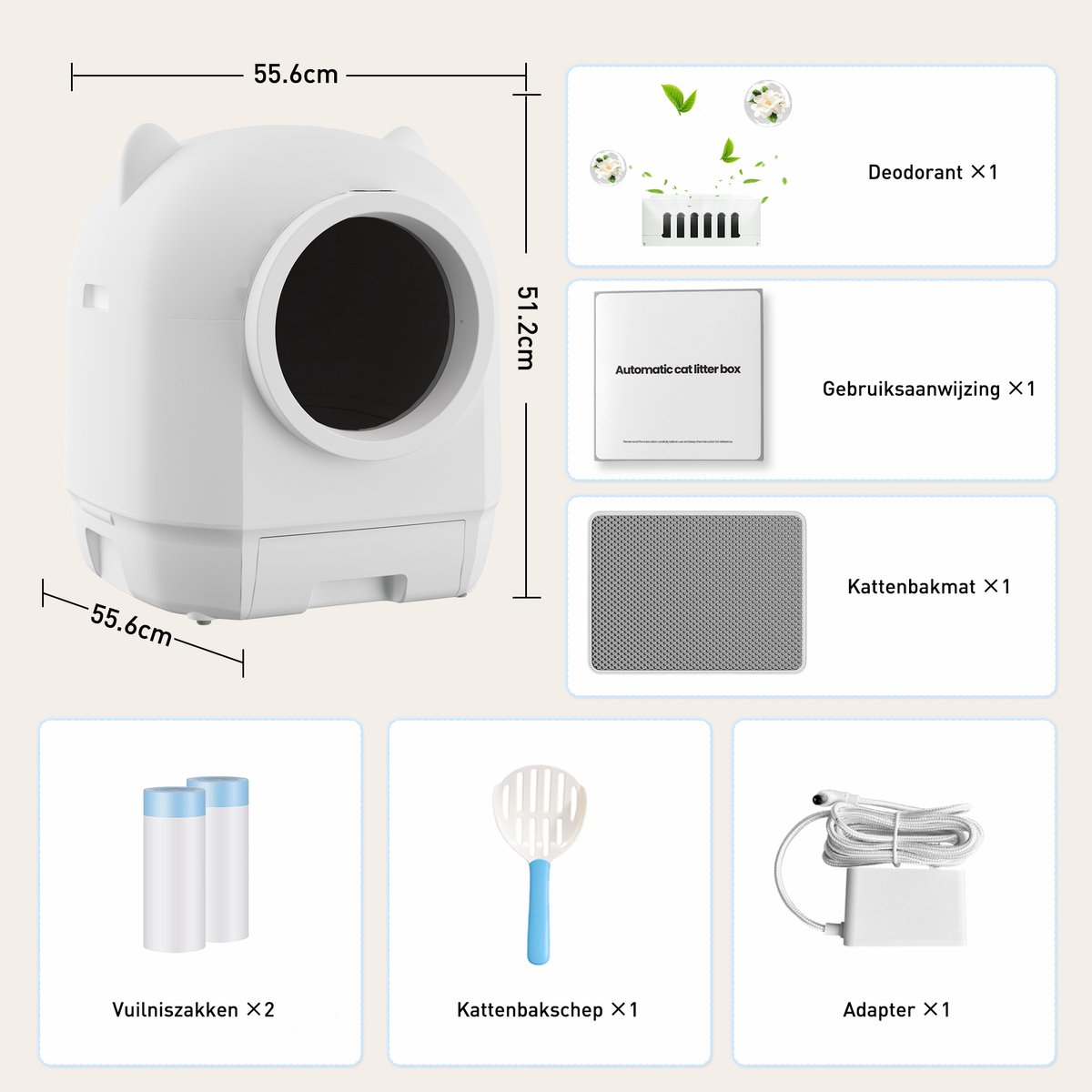 Devoko Automatische Kattenbak XXXL- Zelfreinigende Kattenbak 90L-Ondersteunt bediening via app - Langdurige geurcontrole -Uitgerust met een veiligheidssensor - Wit thumbnail 3