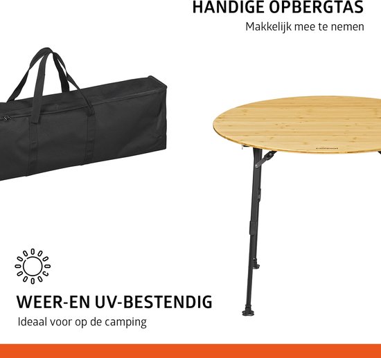 Campout Campingtafel - Ø90cm - Inklapbare Tuintafel - Opvouwbaar - Vouwtafel - Klaptafel - Hoogte Verstelbaar - Bamboe van Campout — afbeelding 3