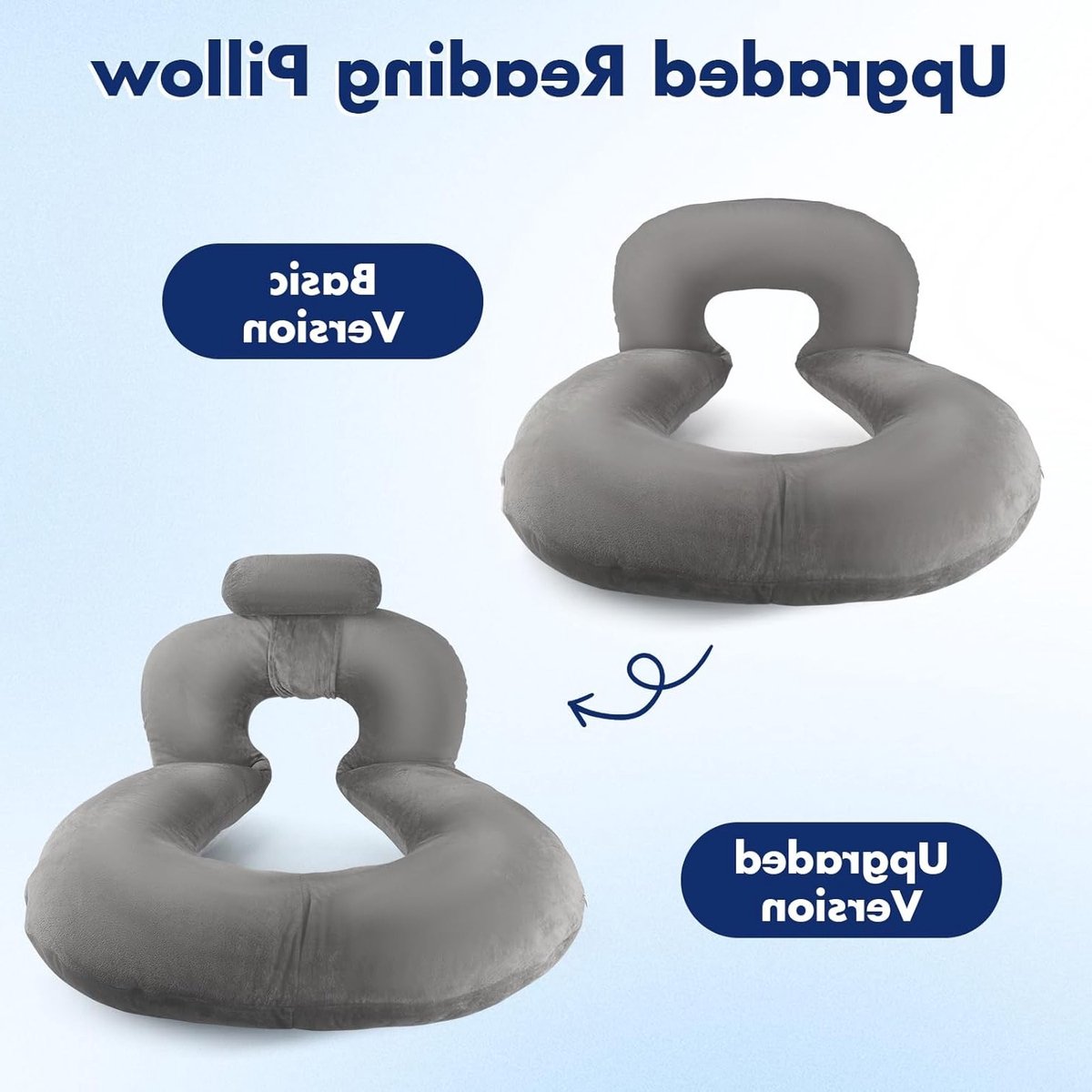 U-vormig leeskussen met nekkussen, grijs, ideaal voor gamen, lezen, werken en ontspannen