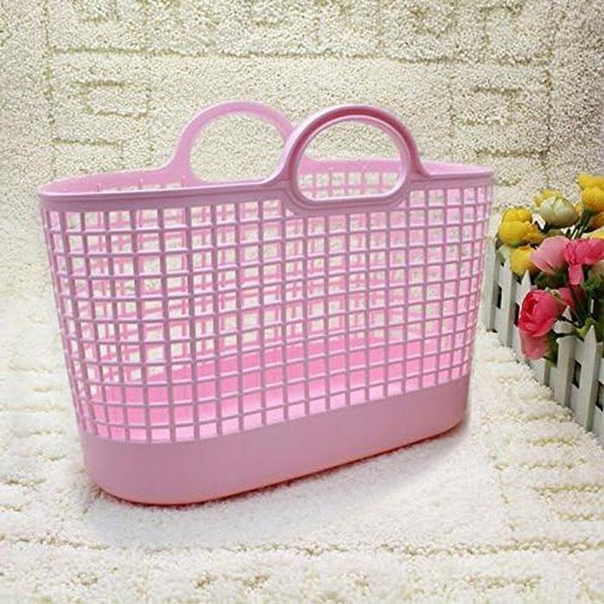 Handmand Basket - Opbergmand Plastic - Douche Mand - Uniek Design - Large - Zacht Roze