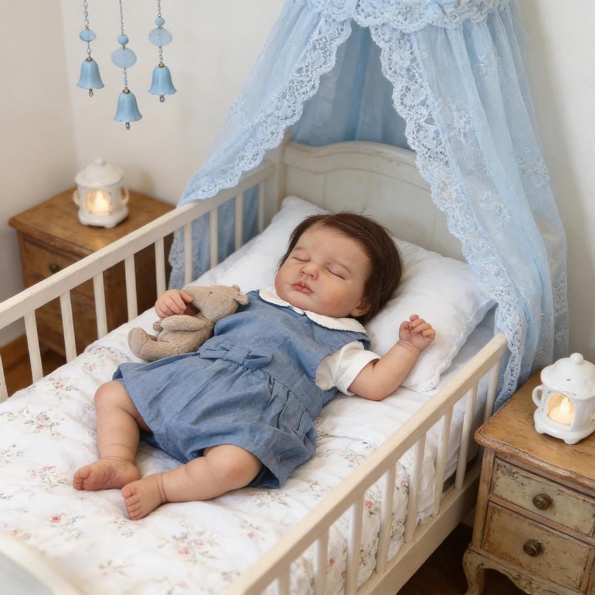 Realistische Babypop - Levensechte Pop Reborn Baby - Rollenspel Verzorgend Spel - Volledig Beweegbare Ledematen - 50 cm - Wit Blauw