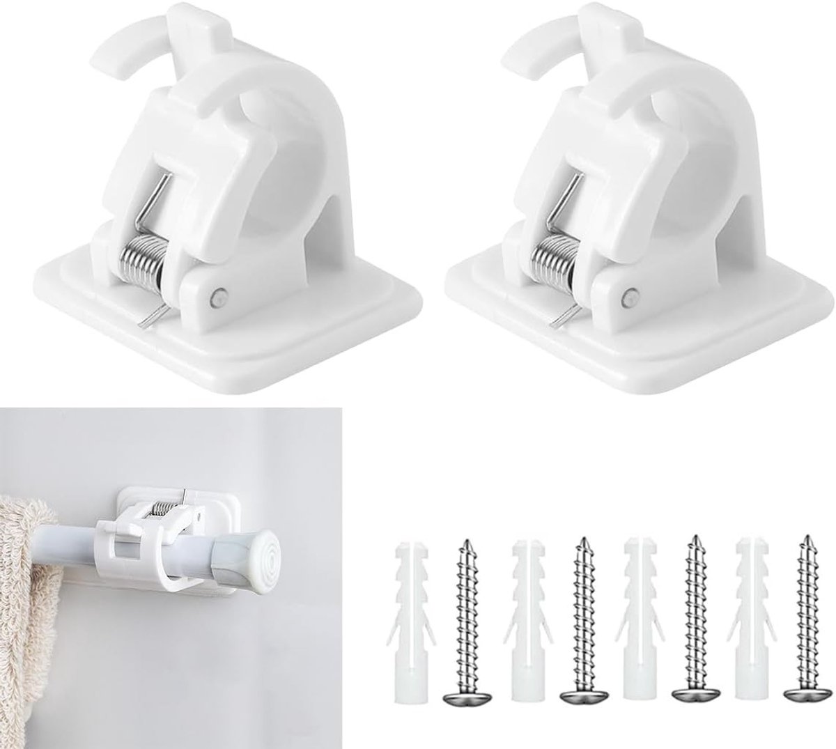 Verstelbare Gordijnroede Set van 2, Zelfklevende Beugels, Geschikt voor Badkamer, Keuken en Woonkamer, Eenvoudige Installatie Zonder Boren