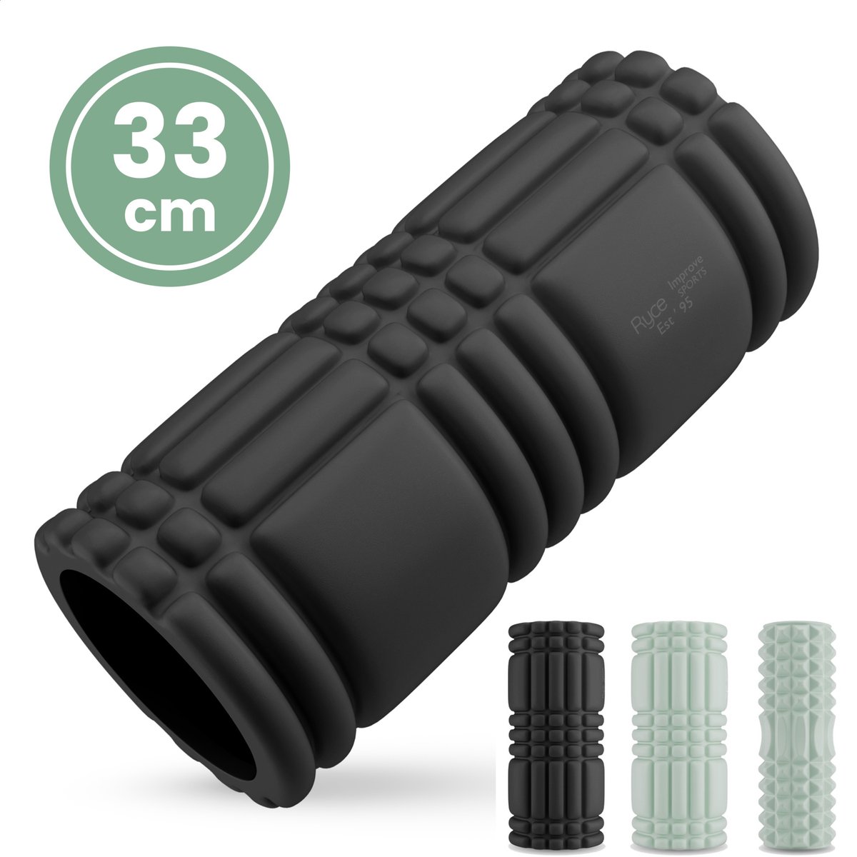Ryce® Foam Roller - Massage - Triggerpoint - 33cm - Beginner Zwart