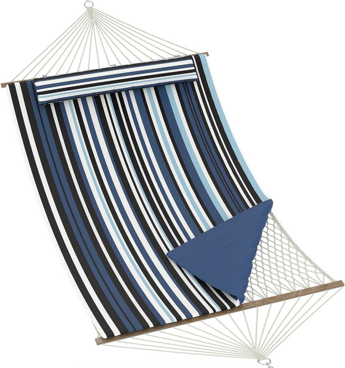 2-Persoons Hangmat met Standaard - Verstelbaar Stalen Frame - Comfortabel Katoen & Polyester - Blauw/wit Gestreept - Belastbaar tot 227 kg
