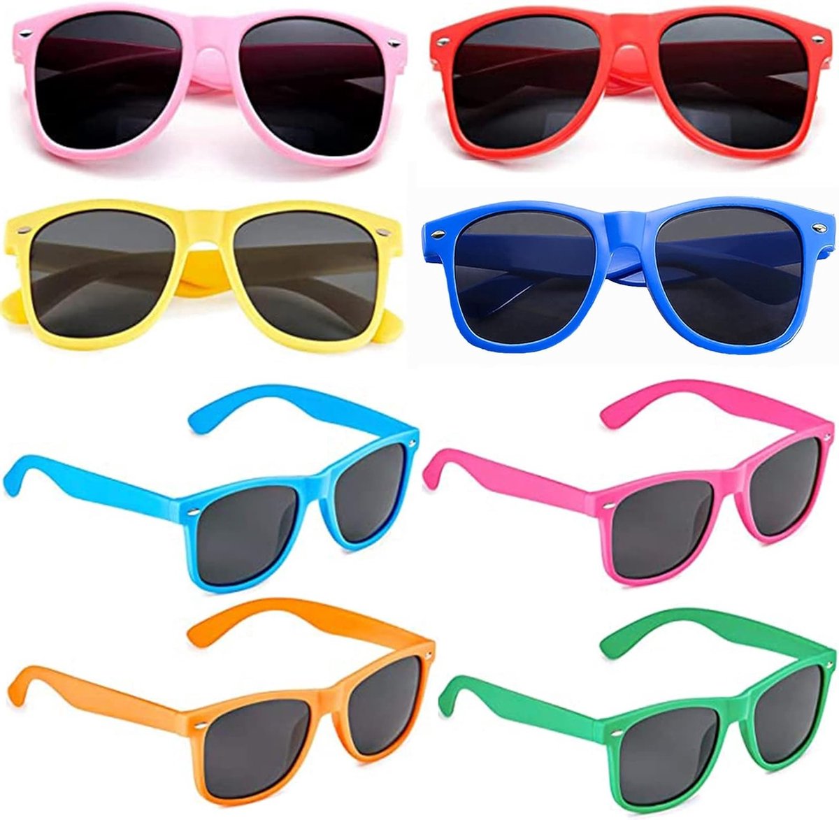 Kleurige Retro Zonnebrillen Set voor Feestjes, Carnaval en Buitenactiviteiten - 8 Stuks in Neon Kleuren
