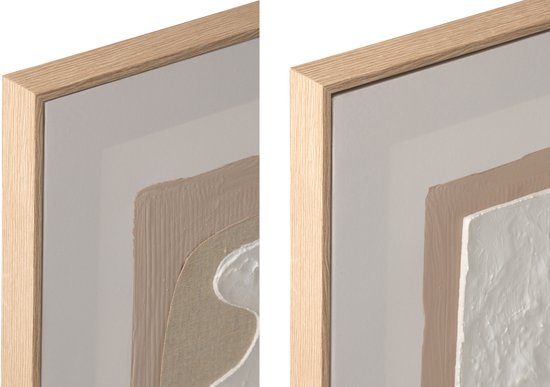 Détail du cadre en bois et de la texture de deux peintures abstraites