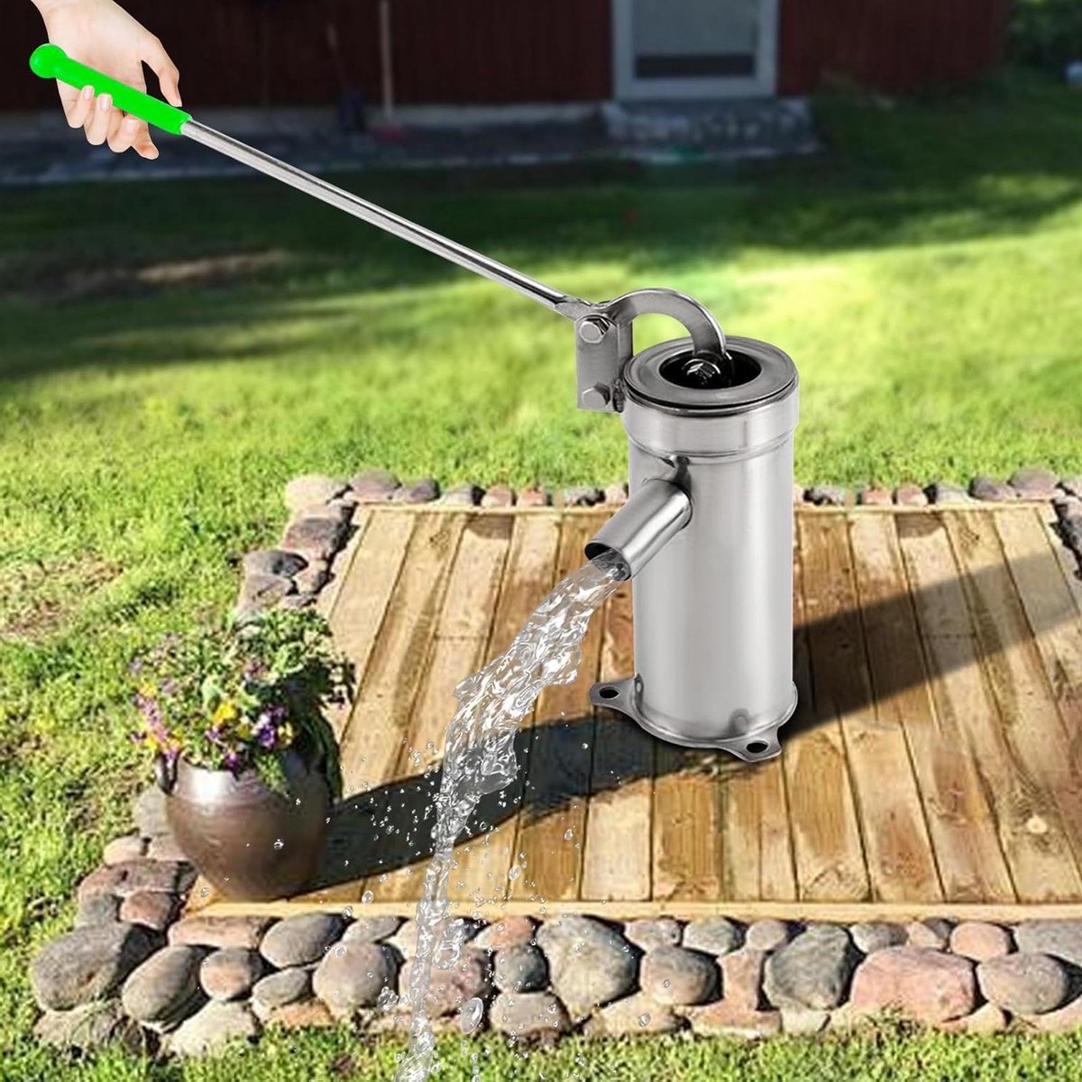 Handmatige Waterpomp - Put Pomp Dompelpomp - Water Oppompen - Roestvrij Staal - 8 Meter Diep - Zilver