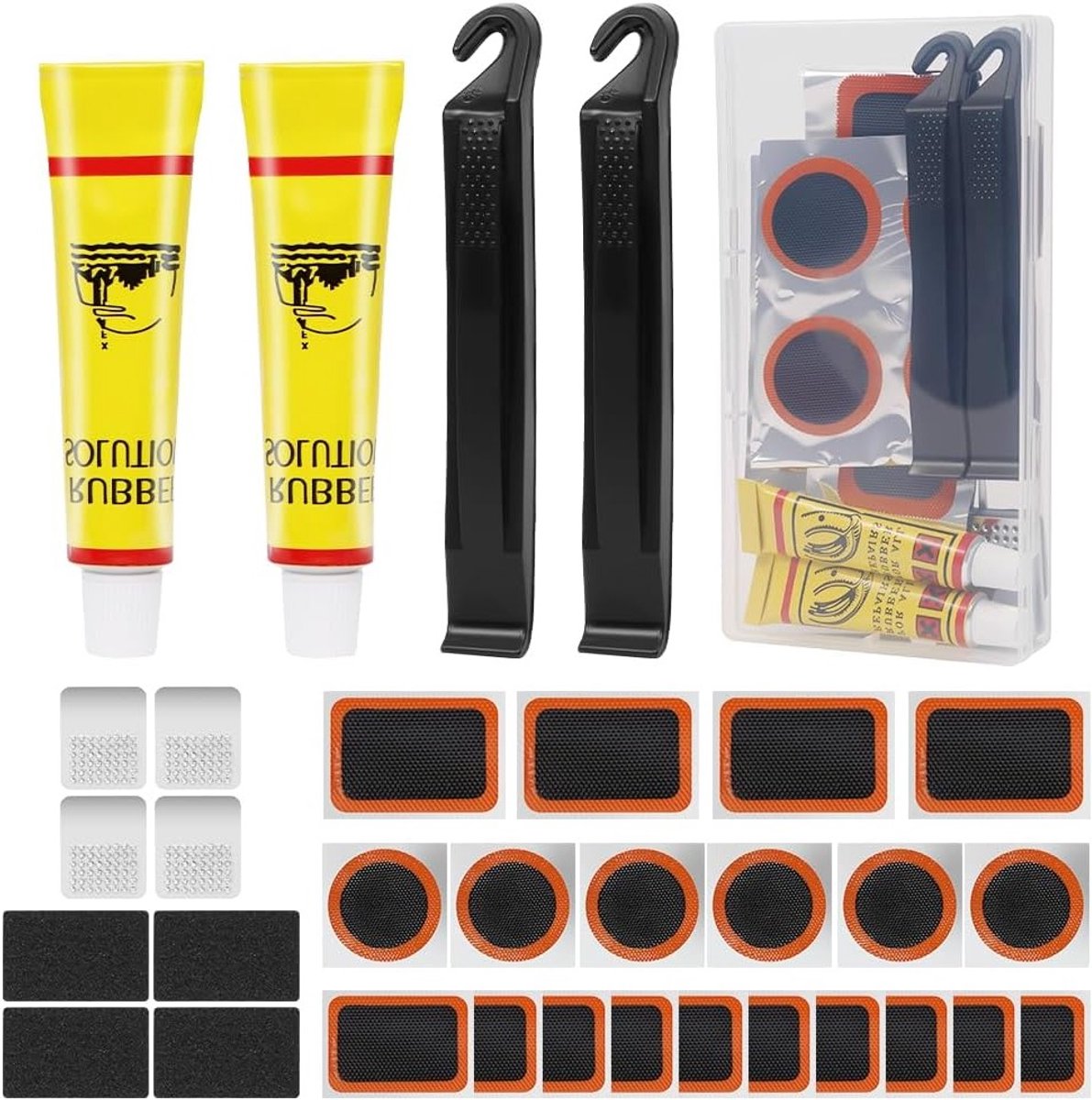 Complete Fietsband Reparatieset met Patches, Leverage Tool en Metalen Vijl voor Fietsers en Motorrijders
