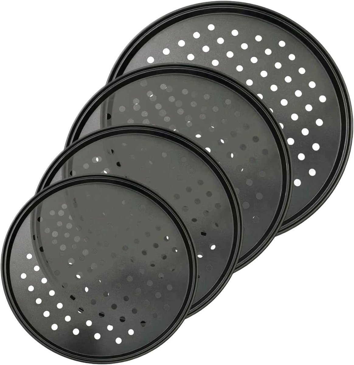 Pizzaplaat Set - Bakplaat Pizza - Oven Gebruik - Geperforeerd Ontwerp - 4 stuks - Zwart