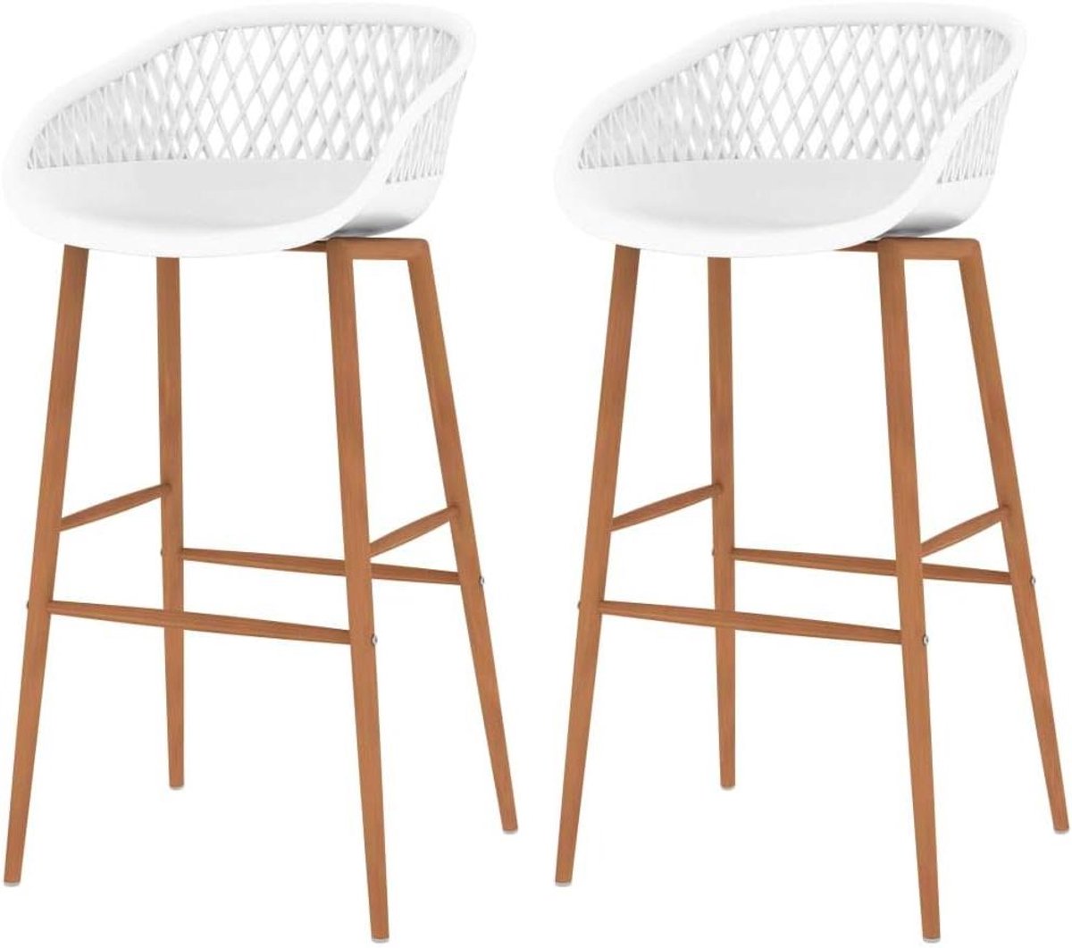 Barkrukken Set - Barstoelen Keuken - Aan Bartafel Zitten - Ergonomische Zitting Mesh - 955 cm Hoog - Wit Houtlook