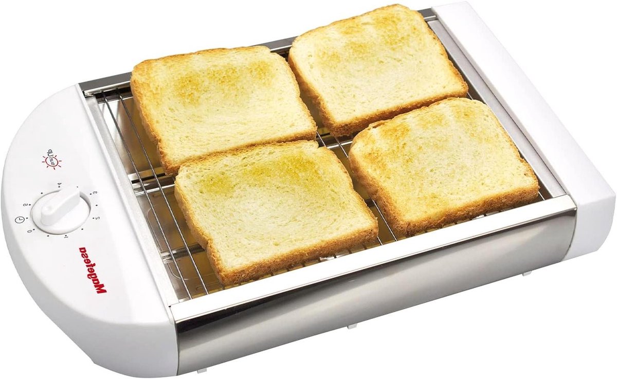 Horizontale Broodrooster - Broodrooster 4 schijven - Snel Brood Roosteren - Met Kwartslampen - 600 Watt - Wit