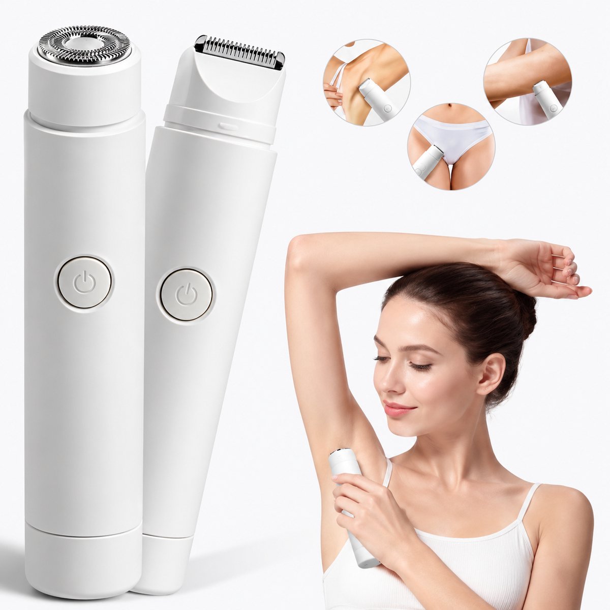 Namajunas - Ladyshaves voor vrouwen - Ladyshave oplaadbaar - Trimmer Vrouw Intiem - 2 in 1 Elektrisch Scheerapparaat - Bikinilijn - Oksels - Benen - Gezichtshaar - Ontharingsapparaat - Nat en droog - Wit — afbeelding 1