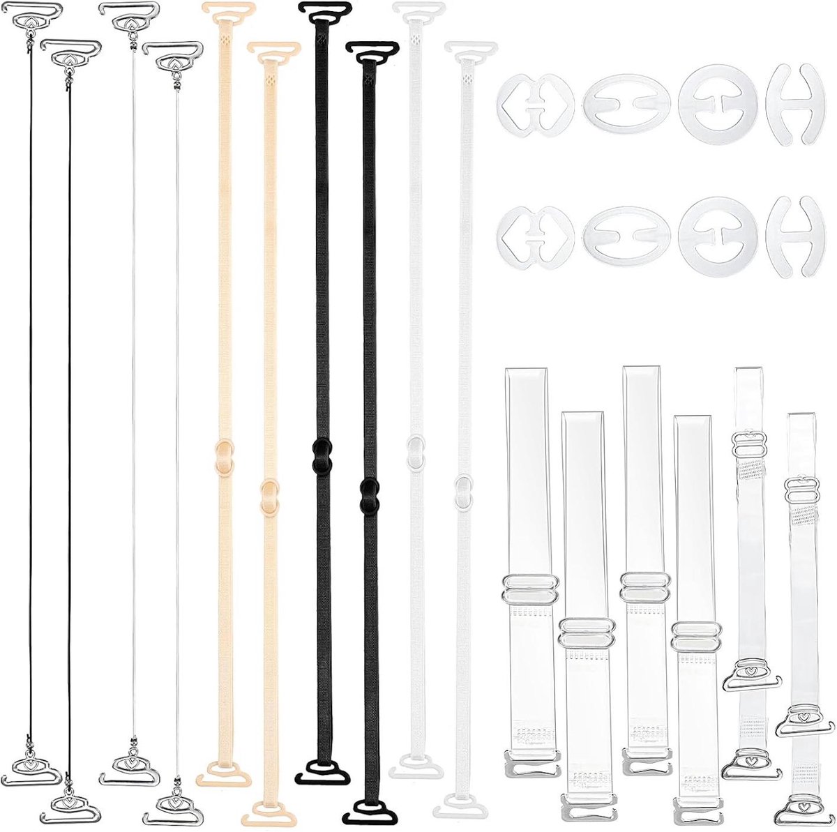 carmdering - Verstelbare Transparante BH Bandjes - Onzichtbare Helder BH Riemen - BH Accessoires Set - Verstelbare Lengte - Racerback Clips - Duurzaam Silicone - Huidvriendelijk Comfort - Veelzijdig Draaggemak - 24 Stuks
