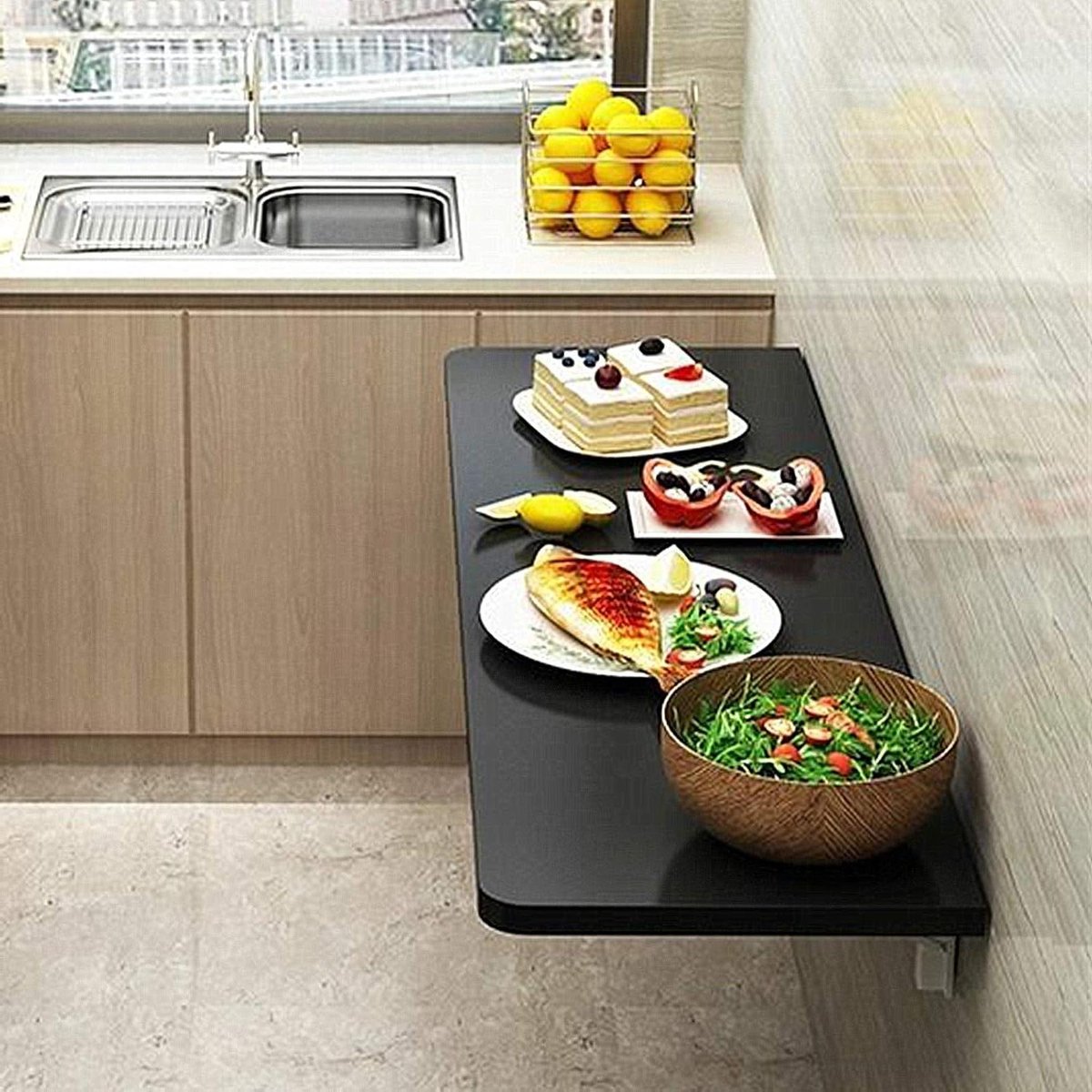 Wandklaptafel - Opklapbaar bureau - Ruimtebesparend werken - Met planken - 50x50cm - Houtkleur