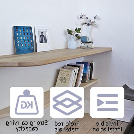 Drijvende Planksteunen, Onzichtbare Plankdragers voor Wanddecoratie, 4 Stuks, Ideaal voor Meubels en Opbergoplossingen — afbeelding 3