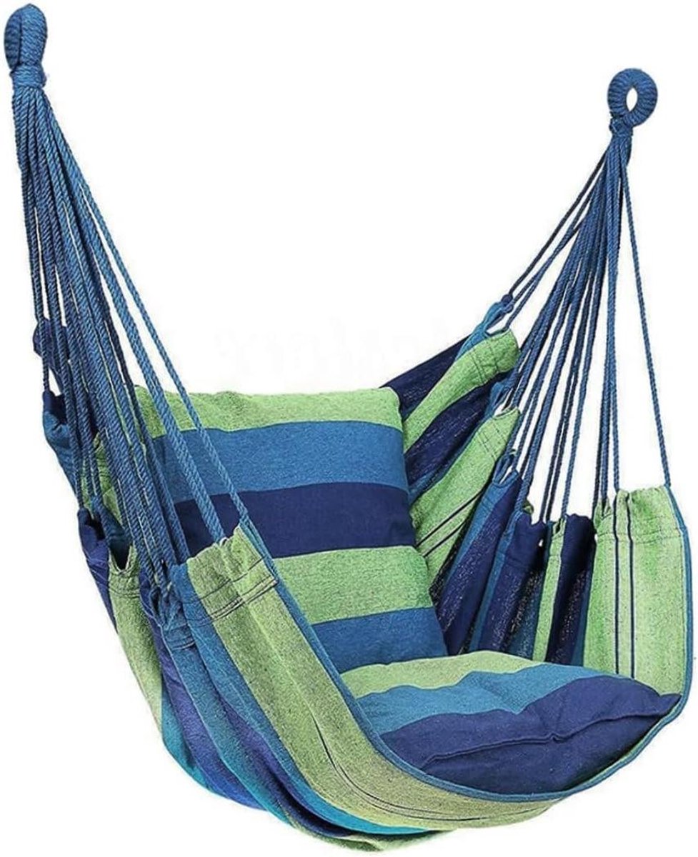 Hangmat Stoel - Hangstoel Swing - Ontspannen Buiten - Met 2 Kussens - 100x130cm - Groen