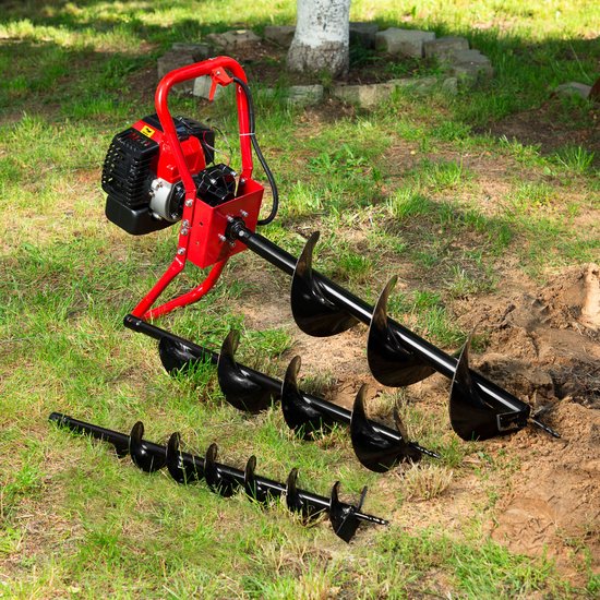 EBERTH grondboormachine, tuinboormachine, benzine, 3 pk, incl. 3 boorkoppen met een diameter van 100, 150 en 200 mm, grote handgreep, 52 cc, tweetaktmotor, 1,2 l tank, centrifugale koppeling, traploze toerentalregeling van EBERTH — afbeelding 2
