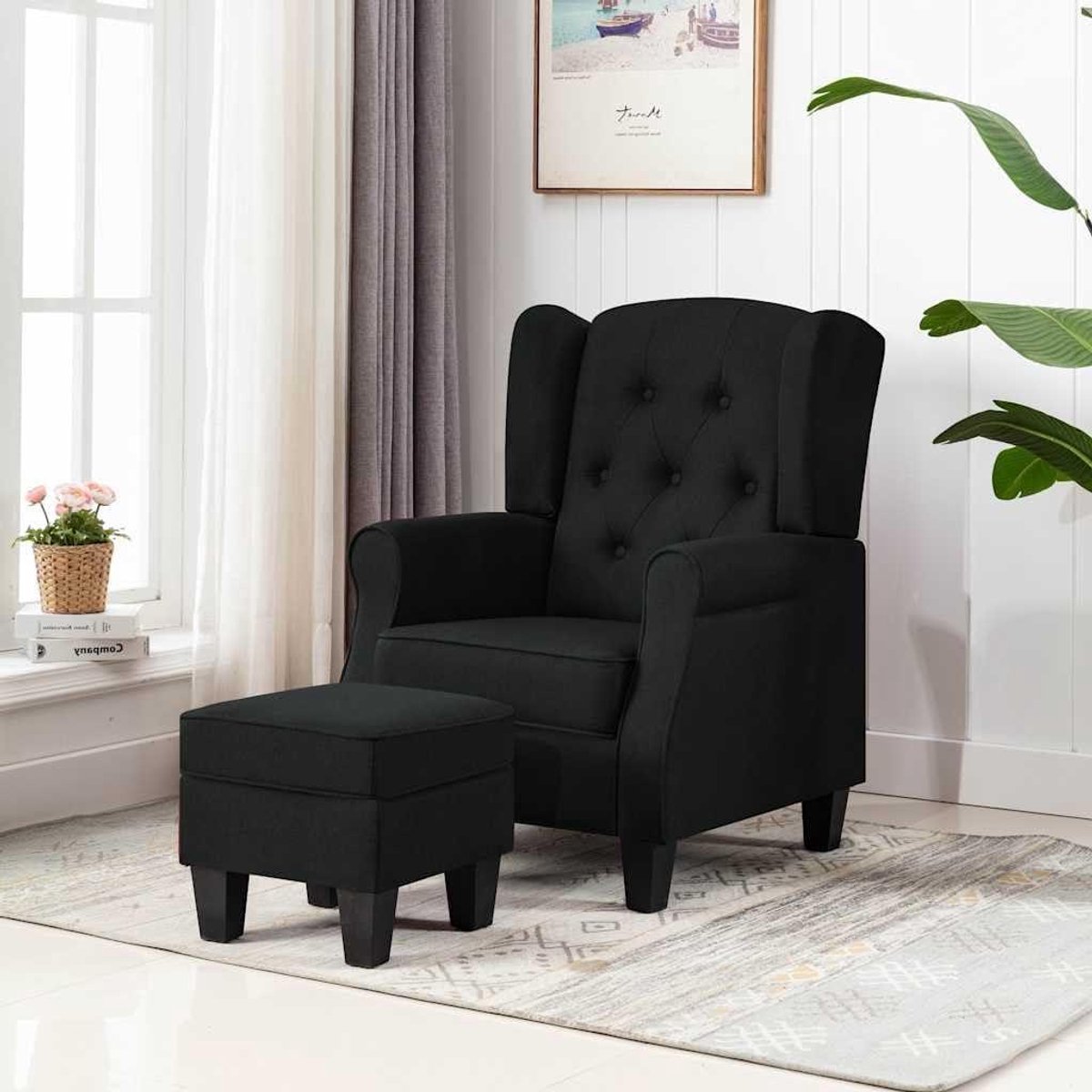 Fauteuil met voetenbank - Loungestoel Bijzetkruk - Ontspannen Zitten - Hoge rugleuning - 6