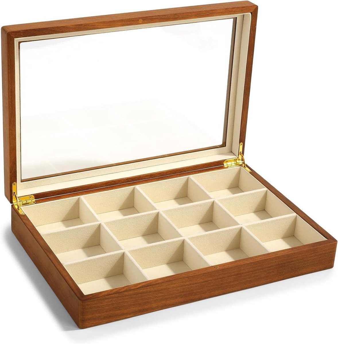 Elegante Houten Sieradenbox met 12 Vakken voor Ringen en Oorbellen - Perfecte Opbergoplossing voor Vrouwen en Sieradenorganisatie